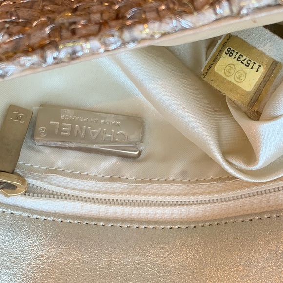 CHANEL 💛 Quilted Tweed Metallic Gold Camel Tan Byzantine Rope Chain Handle Bag - Picture 11 of 16